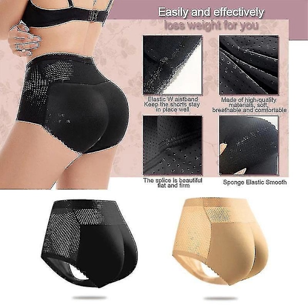 Vadderade sömlösa höftförstärkande body shaper underkläder trosor för kvinnor - Svart