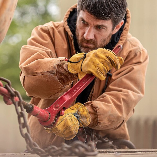 Arbeidshansker av okseskinn for menn | Justerbart håndledd, punkterings- og kuttbestandig, S XL