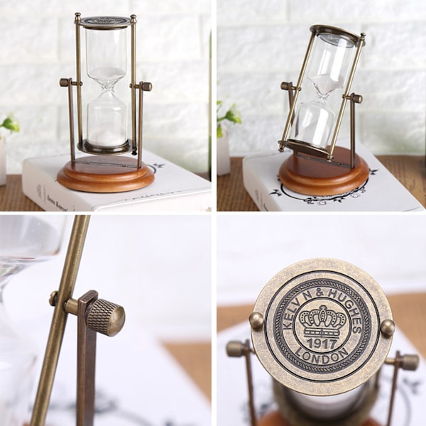 15 minuter Metall Roterande Sand Glas Timer Klocka Timglas Bord Prydnad Heminredning Present