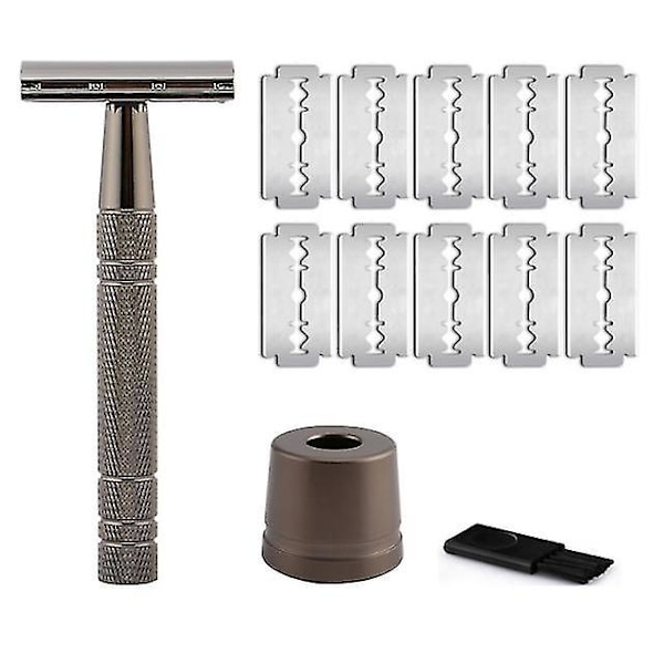 Classic Double Edge Safety Razor with 10 Free Blades - Rose Gold, Ideal for Men's Shaving & Women's Hair Removal