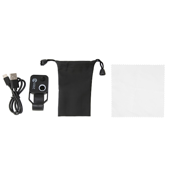 200X Telefon Mini Lommemikroskop med CPL-Linse Universal Telefonmikroskopklemme til iPhone til AndroidSort