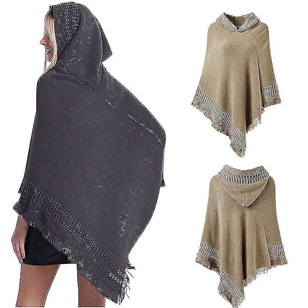 Vinter Oversized Strikket Hætteponcho Kappe til Kvinder