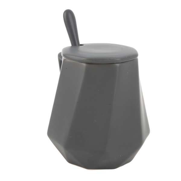 Keramiske Kaffe Krus Innovative Enkle Polyhedron Geometri Keramiske Tekrus med Låg til Hjem Kontor 450ml Grå