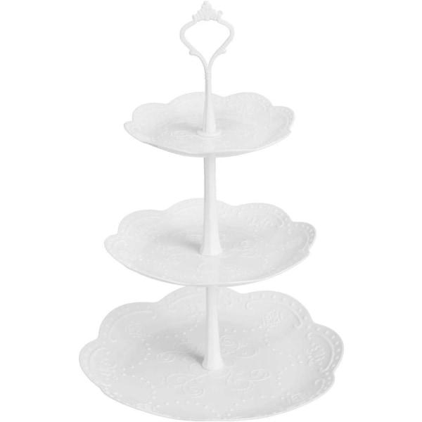 3-vånings muffinsställ, serveringsställ i plast, dessertbricka för tebjudning, baby shower och bröllop (ren vit) (plast)