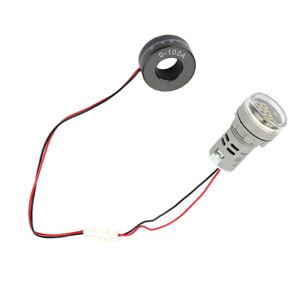 0-100A Digital Amperemeter AC Strömmätare Indikator LED Rund Lamp Ljussignal (Vit)