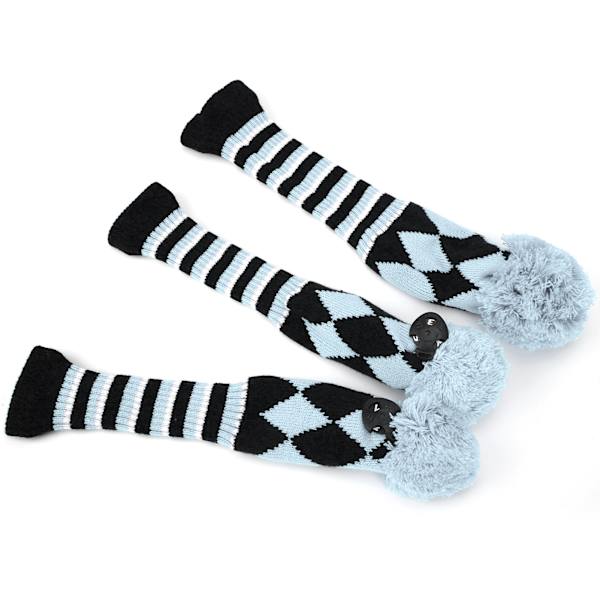 3 Styck Polyester Ull Stickning Golf Putter Head Cover Trä Club Headcovers Tillbehör Ljusblå