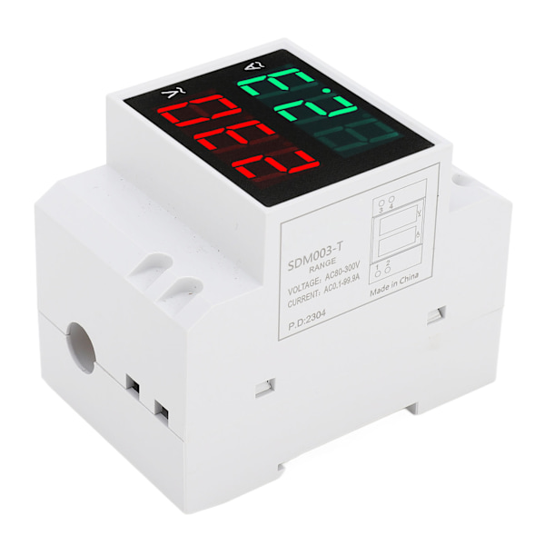 AC DIN Rail Meter Enfas Dubbel LED Display Voltmeter Amperemeter Spänning Strömmätare AC80‑300V 0,1‑99,9A