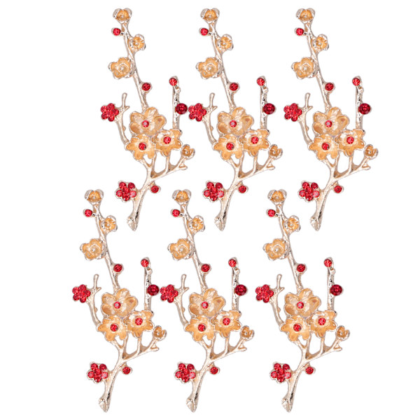 6 st Blomformad Brosch DIY Strass Broschnål för Skor Kläder Smycken Dekoration Röd Strass Plommonblomgren