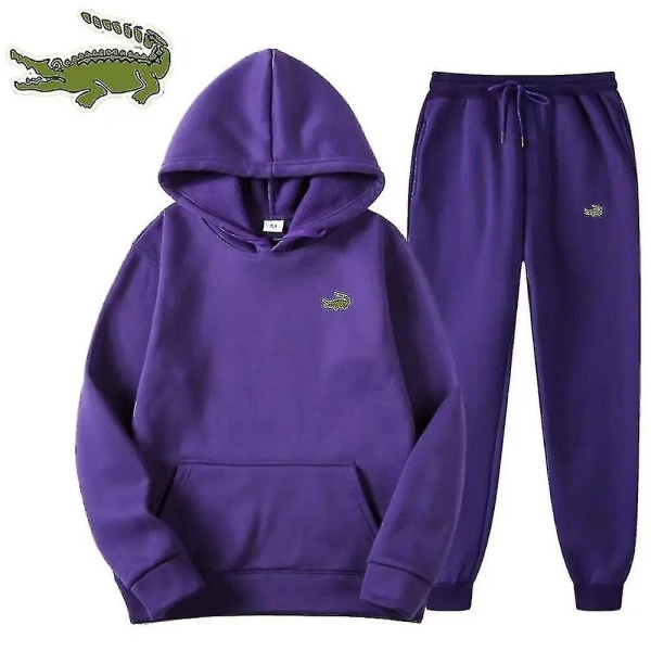 Herremode afslappet træningsdragt Højkvalitets herredragt 2-delt hættetrøje Pullover Sportstøj Sweatshirt Joggingsæt purple XXL(185cm 80kg)