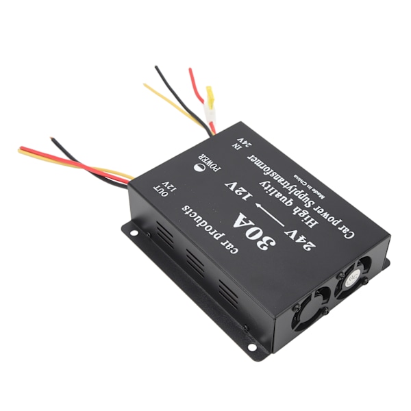 Bilstrømskonverter 30A 24V til 12V DC Sort 300A Udgangsadapter til Køleskab DVD VCD CD