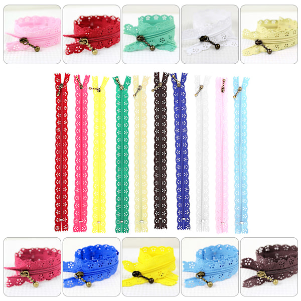 10 Styck Spets Dragkedja Mixed Style Knopp Sidenform No.3 Nylonsömnad Klädtillbehör 25cm