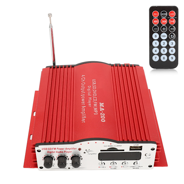 Billamplifier Digital Audioforstærker 30W 4CH Stereo Effektforstærker Universal til MP3 MP4 DVD VCD FM USB Afspilning
