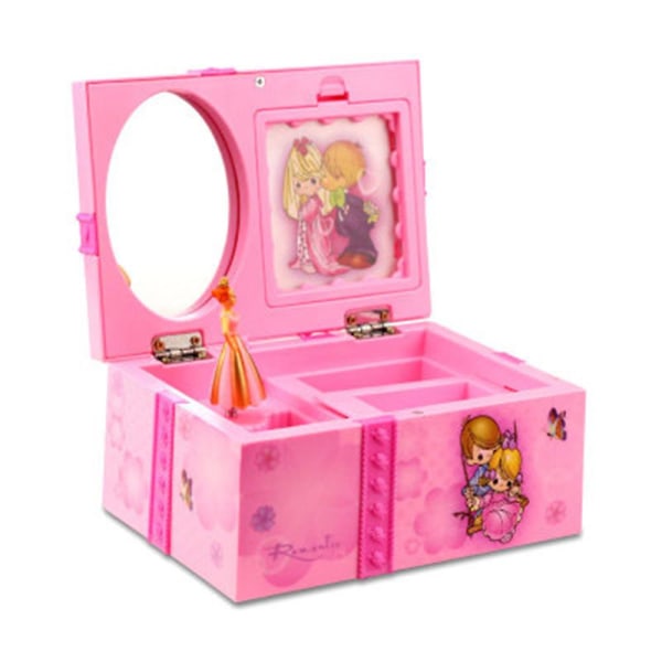Vaaleanpunainen musiikkikorulaatikko muovinen neliö sarjakuva musiikkirasia korujen case Tanssivan prinsessan musiikkirasia Paras lahja tytöille
