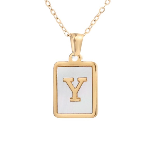 Fyrkantigt alfabet halsband kvinnliga guld inläggningar skal hänge halsband Y