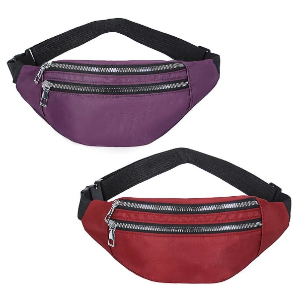 2 Fanny Pack til mænd Kvinder taljetaske, taljepakke med justerbar strop til rejsesportsløb red*purple