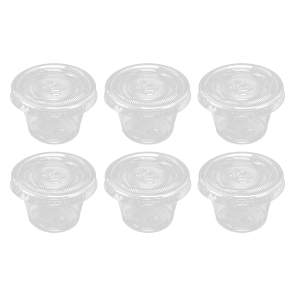 100 set plastportionsmuggar med lock Transparent disponibel kryddbehållare 1oz