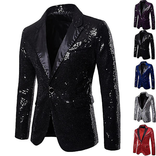 Lyxig herr svart paljett fest middag bal smoking kavaj blazer XL