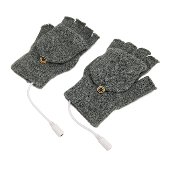 USB Warmer Uppvärmda Handskar Flip Half Fingerless Elektroniska Stickade Handhandskar för män Kvinnor Vinter Mörkgrå