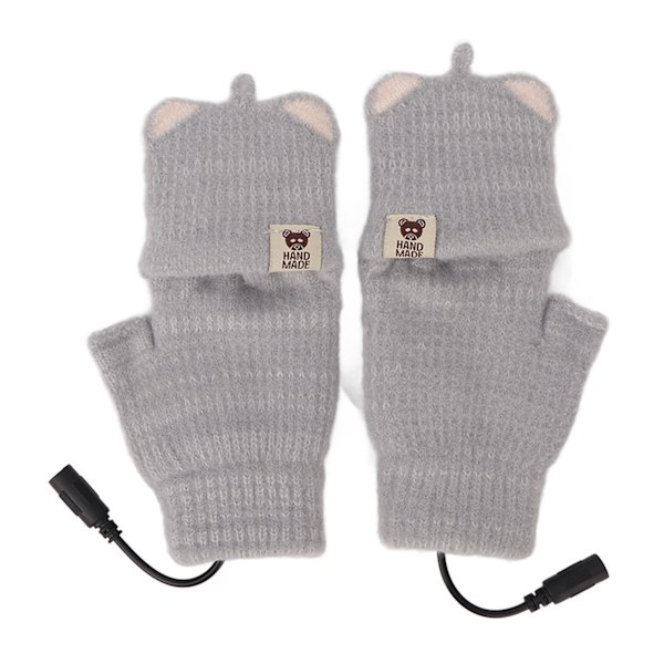 USB Uppvärmda Handskar Vante Herr Dam Vinterstickad Fingerless Hand Warmer Värmehandskar för kontorsarbete Grå