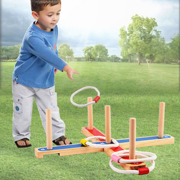 Barns kastspel Ringkastning Yard Game Throw Game Ringkastning med träplattform, modell: Flerfärgad