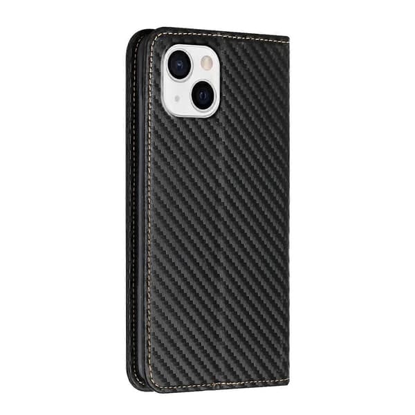 【NX】Kompatibel med iPhone 14 magnetiskt läderfodral med kolfibertextur