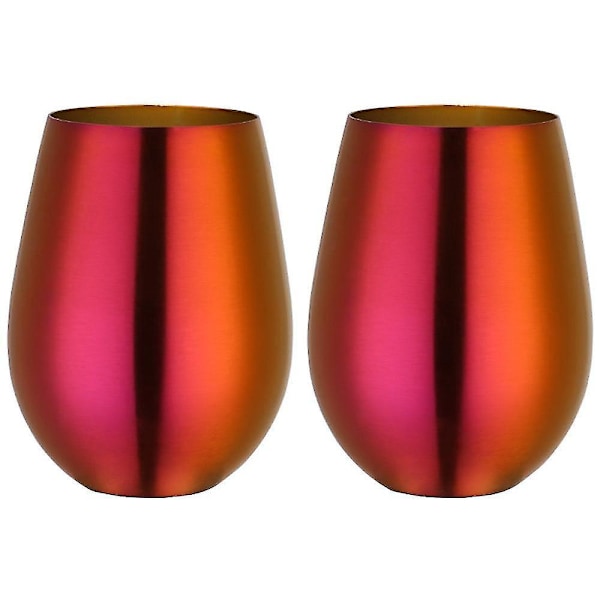 Magic Red Stainless Steel Stemless Wine Glass Set - 2 Metal Portable Outdoor Drinking Cups