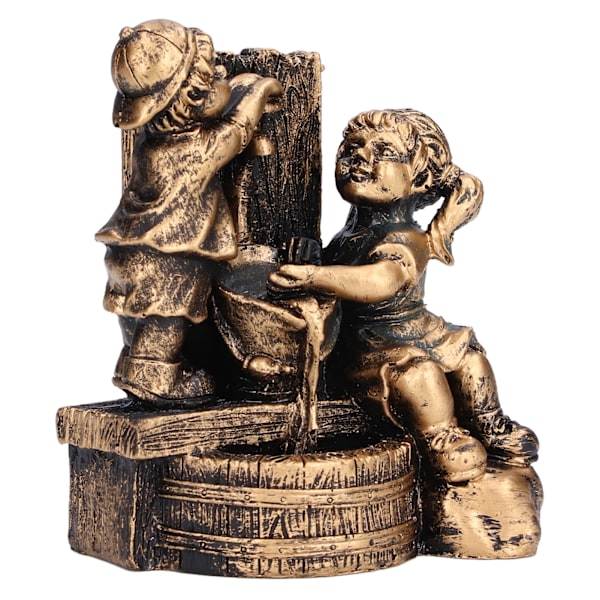 Lille dreng pige spiller vand statue stående skulptur harpiks have ornament til hjemmet indretning