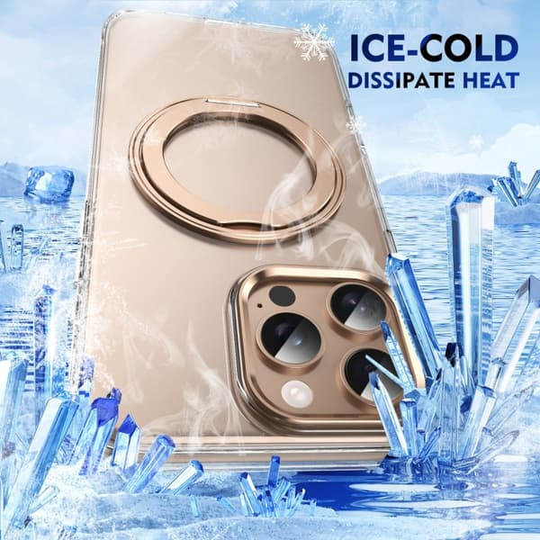 Compatible with iPhone 16 Pro Ice-Cold Rotating Ring Holder PC MagSafe Case Ökenguld