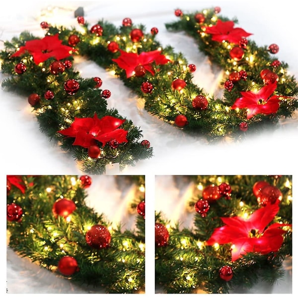 Gjør-det-selv julekrans, 2,7 m dekorert krans LED-lys Julepynt til hjemmehage Ferie Bryllupsfest Trapper Fjavascript:;ireplaces
