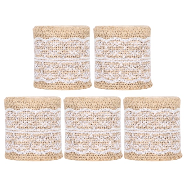 5 stk Burlap Bånd Spids Linned Rulle Jute Bælte DIY Håndlavet Hessian Rem Håndværk Dekorationer (Hvid)