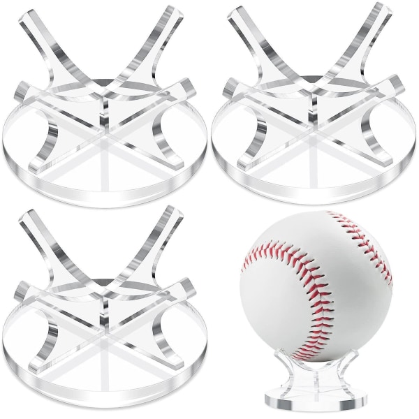 3 st Akryl liten bollhållare Sportboll Displayställning Baseball Display Stand med halkfria gummikuddar för baseball Golf Softball Tennisboll S Transparent