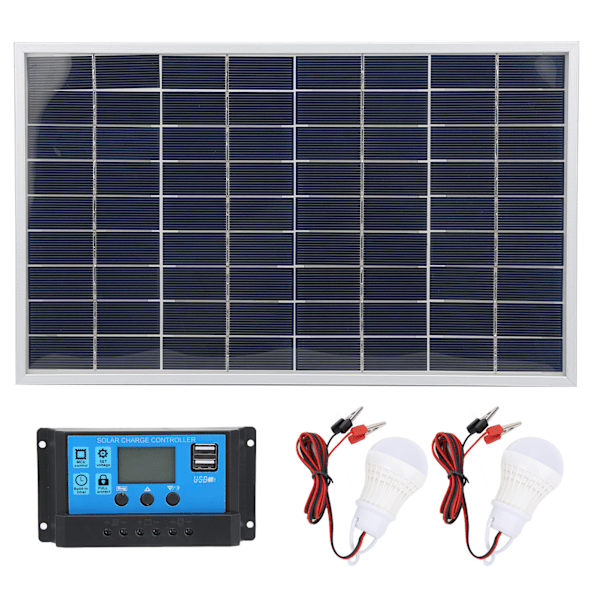 15W 18V polykristallin solpanel 12V/24V PWM Solar Controller 2st LED-lampa för bilar husbilar Fartygsbatteriladdare (20A)