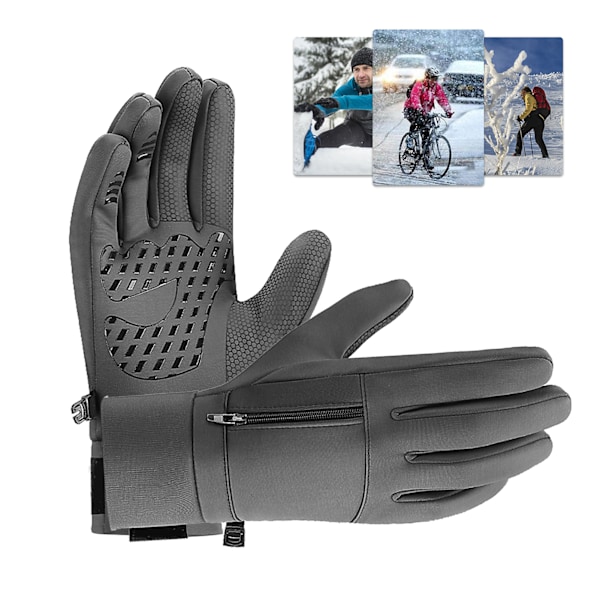 Varm Fleece Vanntett Split Finger Touchscreen Vinterhansker for Løping og Hiking Grå