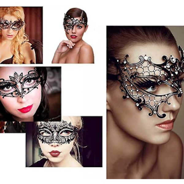 Veeki Kvinners Skinnende Metall Maskerademaske for Fest Prom Ball - Gullbelegg