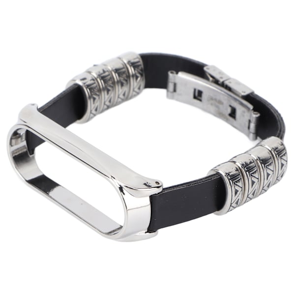 Retro læderarmbånd til Xiaomi Mi Band 5/6 NFC Mode Retro læderarmbånd Sort Sølv
