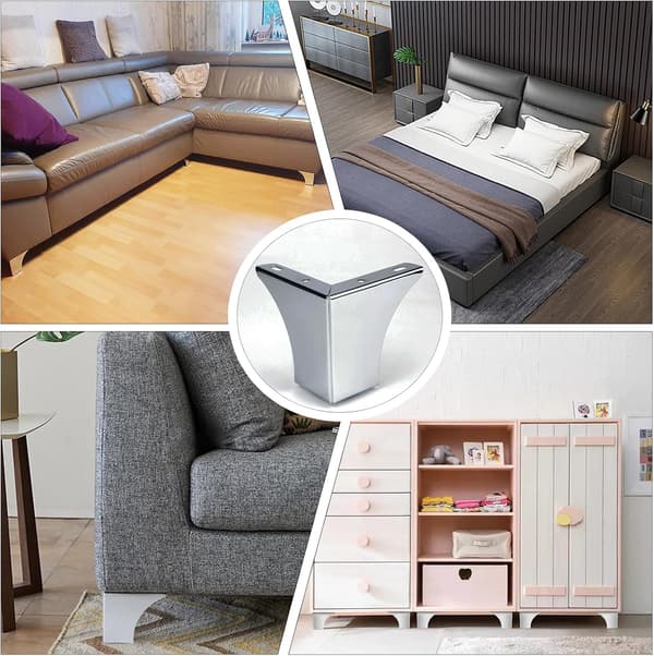 Sæt med 4 sølvfarvede metal sofaben, 10 cm, moderne og robuste møbelben til sofa, skab, bord