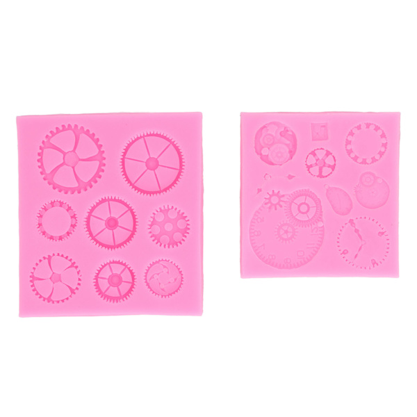 2 stk Gears Kage Silikonform Punk Style Højtemperaturbestandig Klok Kugger Fondantform til DIY Dessert Chokolade