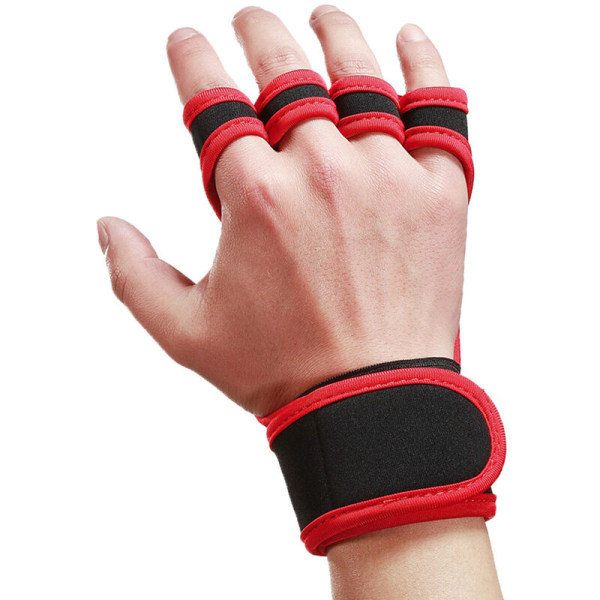 Løftehandsker Træningshandsker med integrerede håndledsbeskyttere Anti-Slip håndbeskytter til vægtløftning Powerlifting Pull Ups, Model: Rød XL