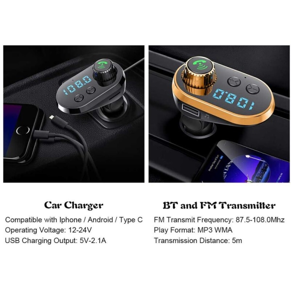 Autolaturi BT FM-lähetin USB -kaapeli monitoimi handsfree-puhelun LED-näyttöportti TF-kortille ja flash-ohjaimelle, malli: Orange 85