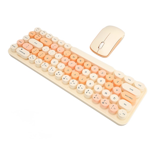 USB-tastaturmus 2.4G trådløs 68 taster Lavt strømforbruk Retro Søt ABS Spilltastaturmus for PC Tawny Blandet farge