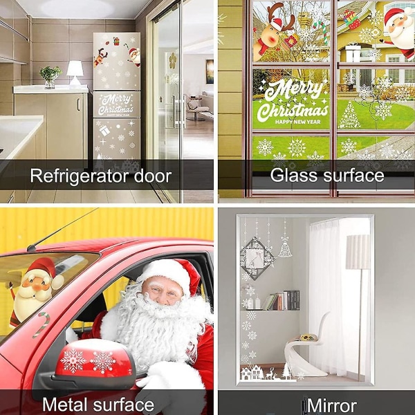 Christmas Window Clings Snøfnugg Reinsdyr Julenissen Alve-dekorasjoner Gjenbrukbare dekaler for glass