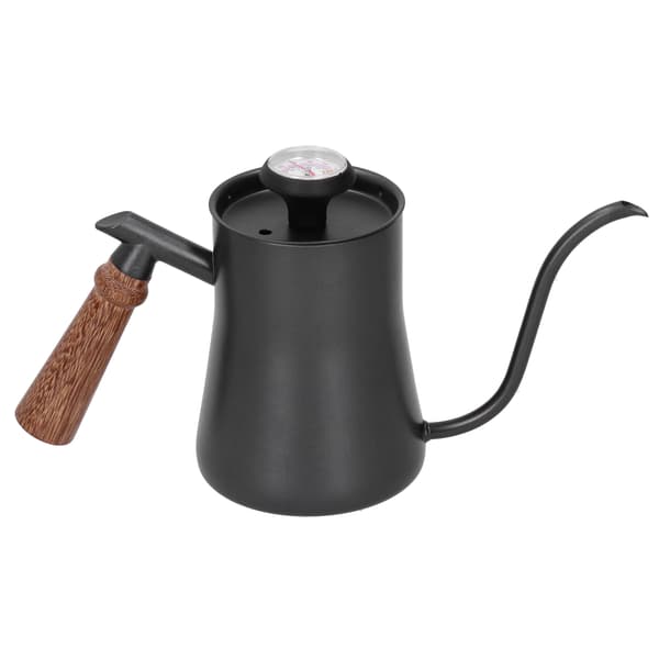 Kaffekande 650 ml rustfrit stål lang smal tud kaffemaskine med termometer Sort