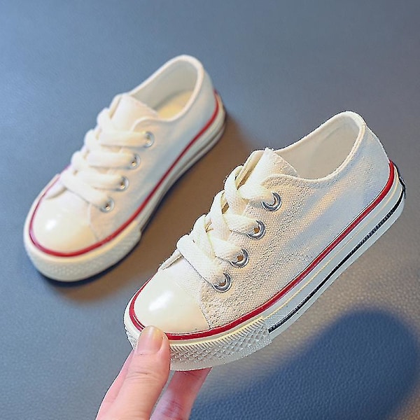 Children's White Canvas Sneakers - Kids Fashion Flat Shoes for School