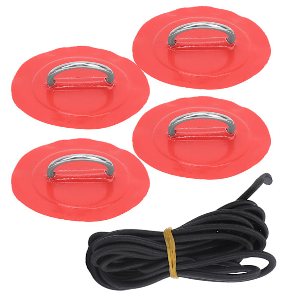 4 stk oppustelig bådkajak DRing Pad Patch Marin fast spænde med elastisk bungee-line (rød patch)
