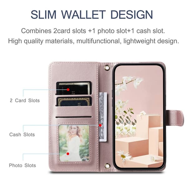 【NX】Compatible with iPhone 17 Quilted Shoulder Strap Wallet Case - Rose Gold Rosa guld pink