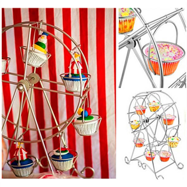 Charmed Pariserhjul Cupcake Stand 8 Cupcakes Display Stand för karneval och cirkus temafest