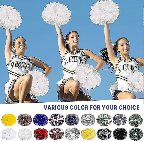 4 stk. cheerleading-pomponer til cheerleader-kostume til kvinder, 2 par cheer-pomponer All White
