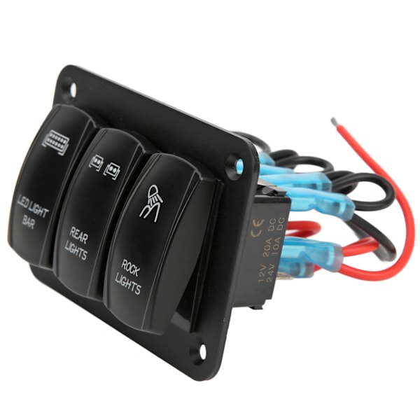 5Pin 3 Gangs vippbrytare Panel Led Light Bar Switch Blå Bakgrundsbelysning DC12‑24V för Marine Båt Bil ATV UTV