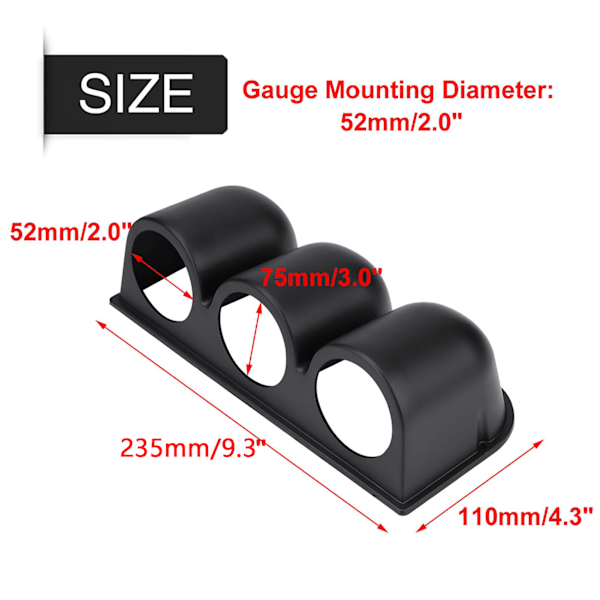 Svart Universal 52 mm/2" 3-håls Trippel Dash Gauge Meter Pod Mount Hållare