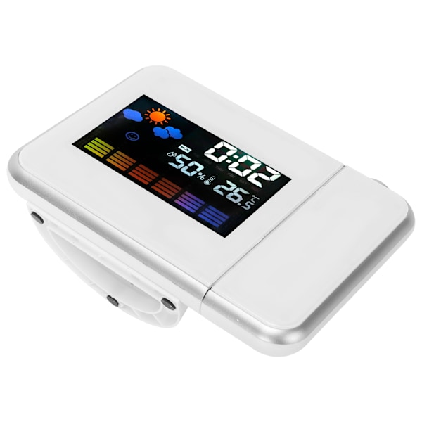 Inomhusprojektion LED-klocka Termometer Hygrometer Väderprognos Snooze Perpetual Calendar Vit